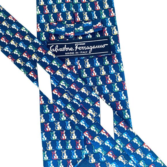 Refined Elegance: Salvatore Ferragamo DOG THEME 100% Silk Ties Italian 1/2